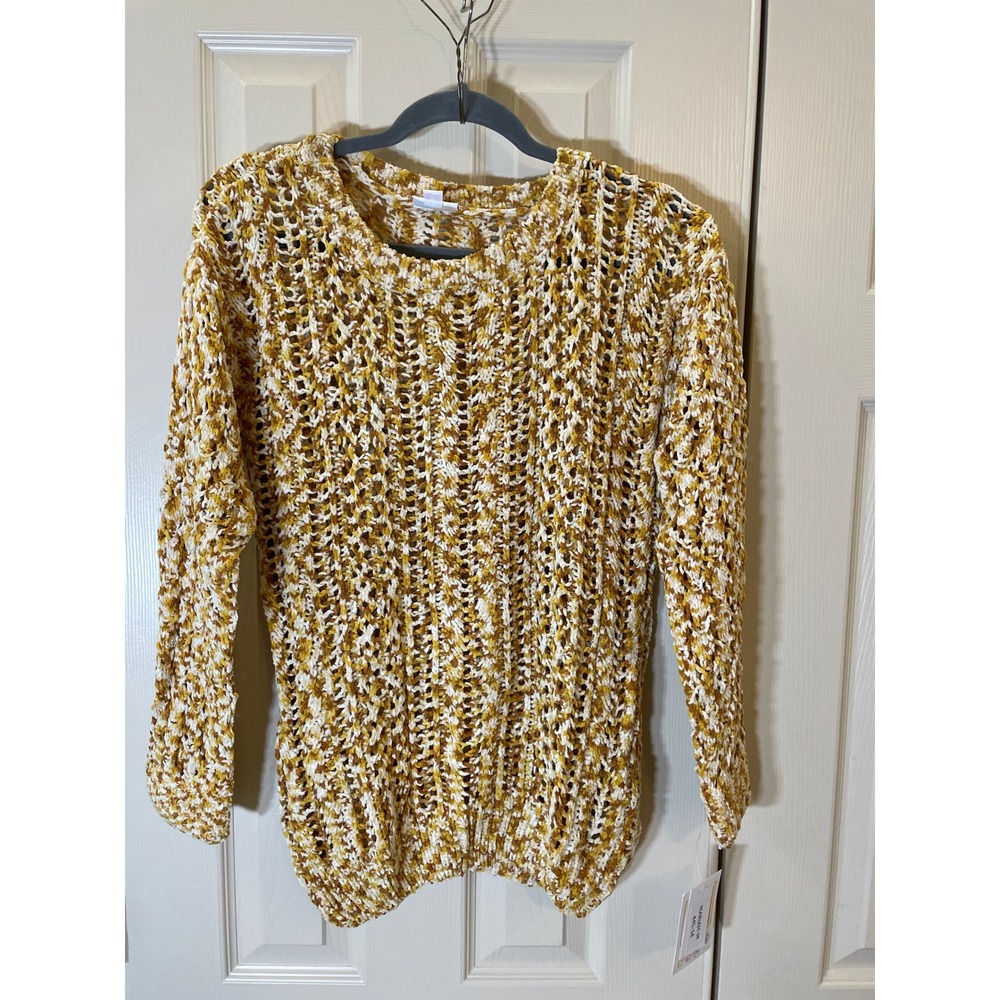 Lularoe Mariah Sweater Women Medium Yellow NWT Open Knit Chenille Pullover